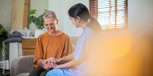 Physical therapist with senior patient, empathy and trust for psychology and healthcare consulting. help and hope of health