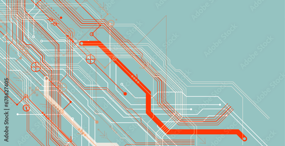 CPU concept. Circuit board. Technology background. Hand drawn vector ...