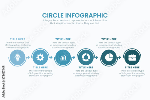 Minimal business circle infographic design template for cycling diagram. presentation and round chart. Business concept with 6 stages. Modern flat vector illustration for data visualization. photo