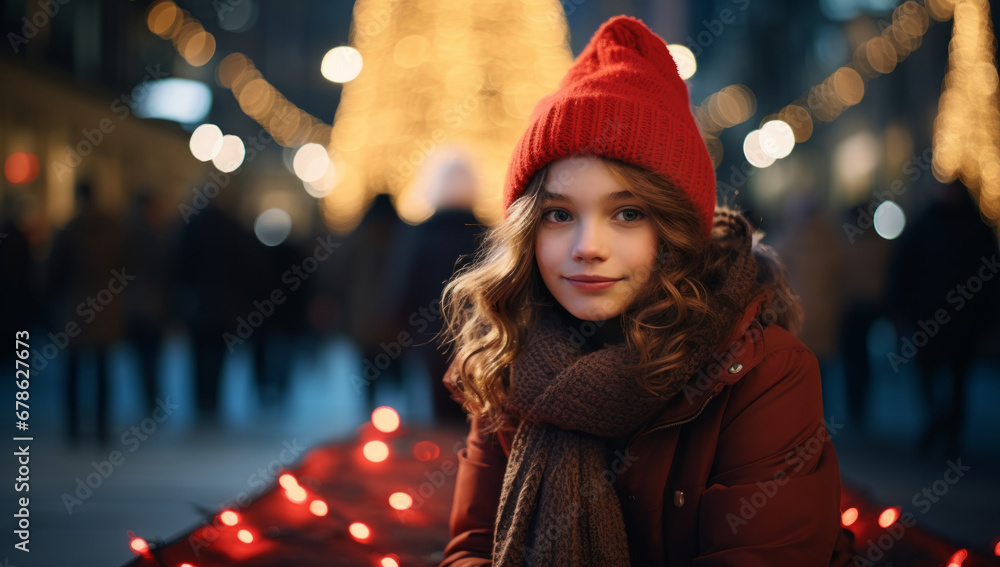 The Adventurous Little Girl in a Vibrant Red Hat and Cozy Scarf The Adventurous Little Girl in a Vibrant Red Hat and Cozy Scarf