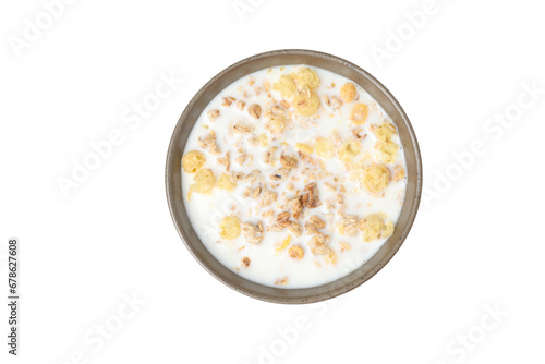 Muesli with yogurt, isolated on white background photo