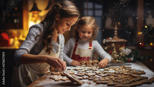 A Sweet Moment in the Kitchen: A Woman and a Little Girl Making Cookies