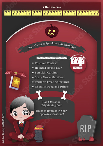 Halloween invitation on list brochure template with headers background with count dracula