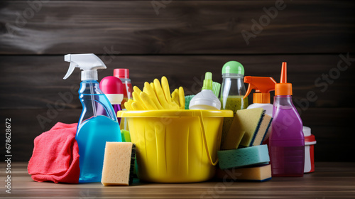 Basket of cleaning supplies