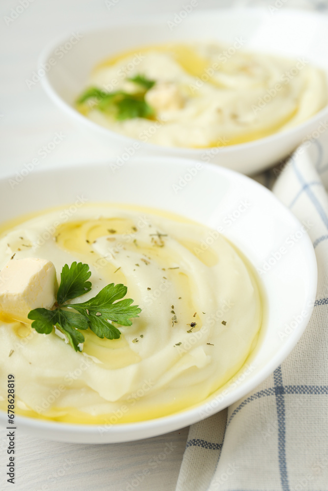 Mashed potatoes, concept of tasty and delicious food Mashed potatoes, concept of tasty and delicious food
