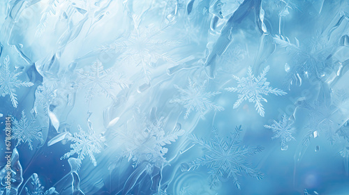 light blue ice frost wallpaper background with snowflakes and cool ice created with Generative AI Technology photo