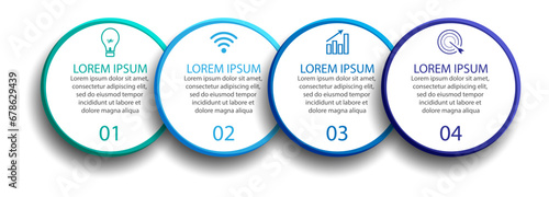 Infografis sederhana 4 langkah. garis warna biru, simbol, nomor dan tex dalam satu kesatuan yang berkaitan, cocok untuk presentasi bisnis Anda