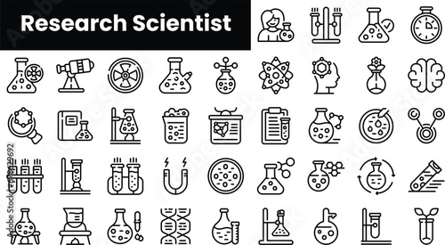 Set of outline research scientist icons