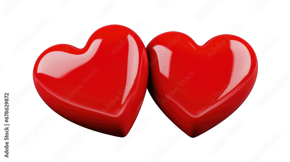Two hearts 3d illustration on transparent background, png