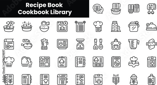 Set of outline recipe book cookbook library icons