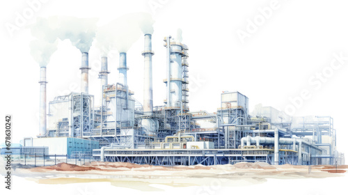 Watercolor drawing paint of industry zone, refinery power plant energy station for stored, png
