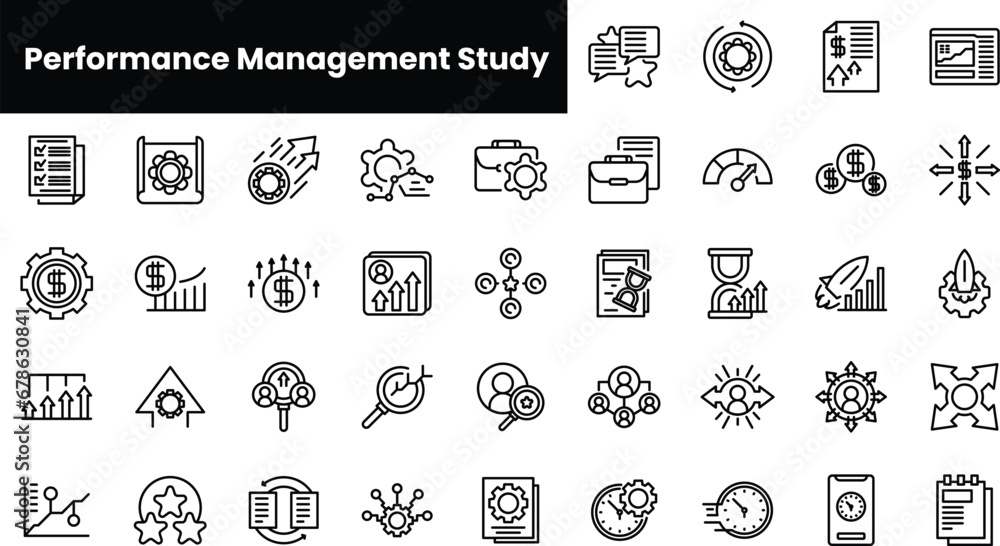 Set of outline performance management study icons