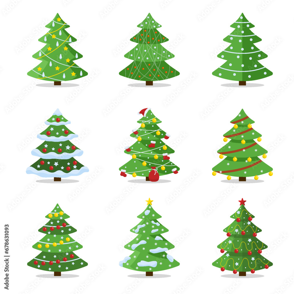 Set of Christmas trees. Vector Illustration.

