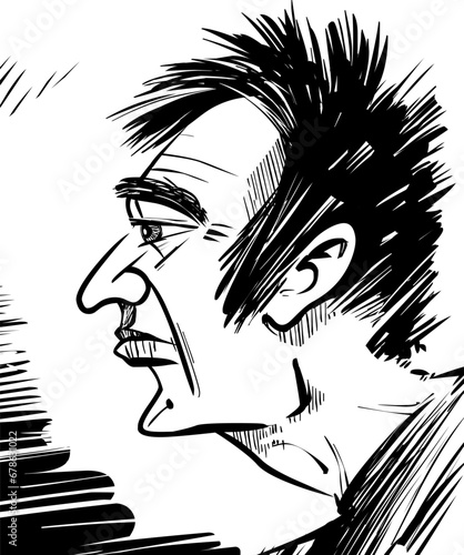 black and white man profile caricature drawing illustration