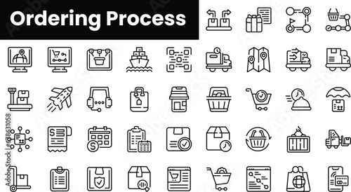 Set of outline ordering process icons
