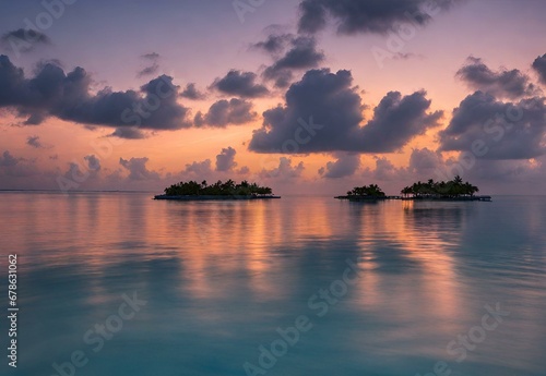 Tropical Tranquility: Maldives' Atolls in Evening Hues.
