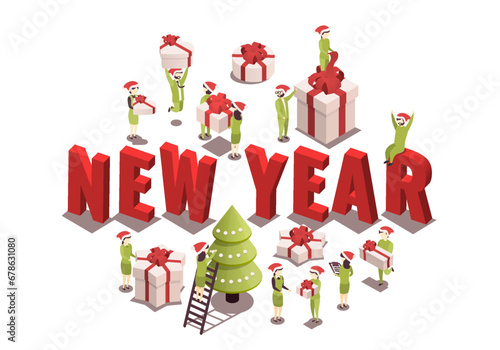Vector illustration for christmas and new year. Celebration concept. People prepare for the holiday, prepare gifts. 