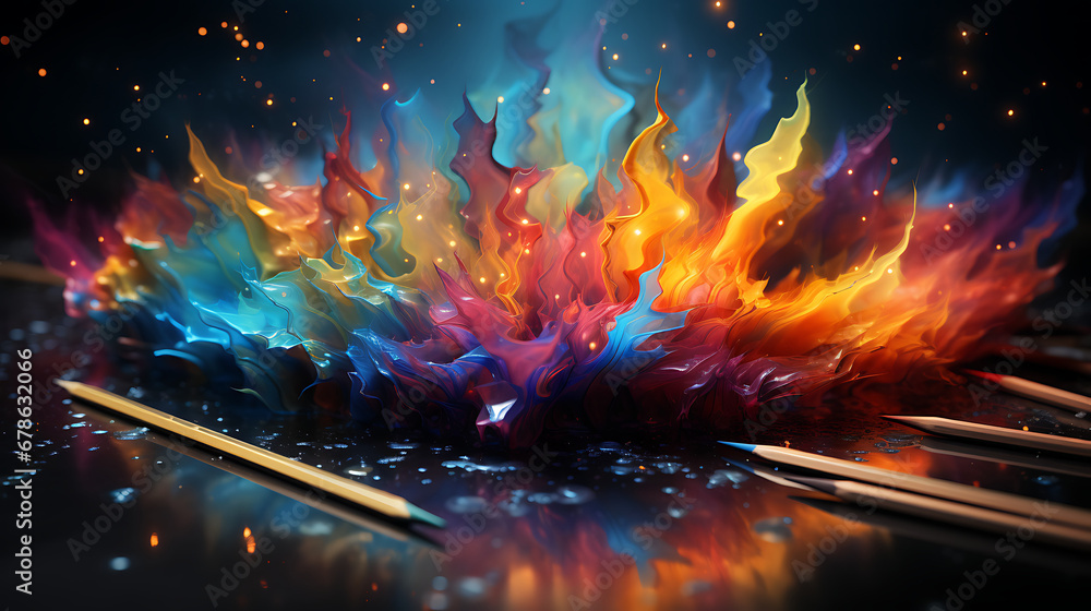 Multicolor sparkling glitters and colorful pigments explosion - conceptual illustration for creativity, magic idea and artistic inspiration