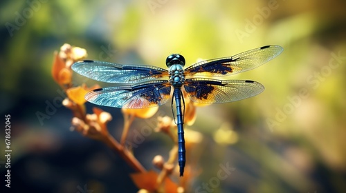A dragonfly perched on a delicate petal, nature's small wonders converging. © rehman