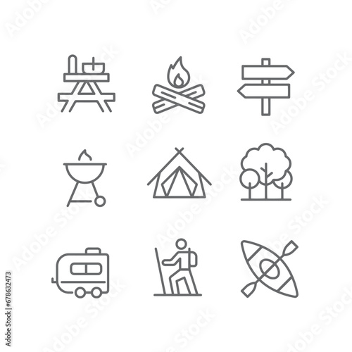 Camping activities line icons set