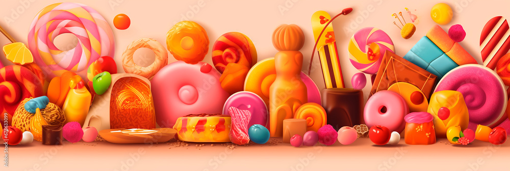 colorful sweets background, produced with ai, illustration, render