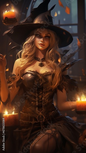 halloween witch with a magic wand