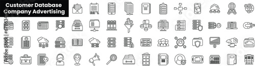 Set of outline customer database company advertising icons