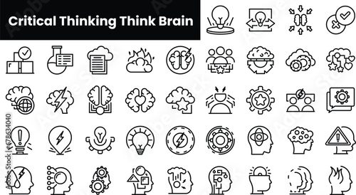 Set of outline critical thinking think brain icons