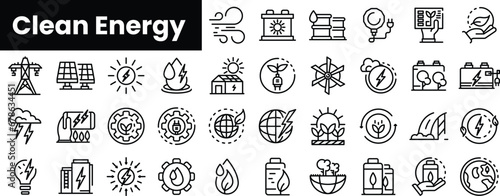 Set of outline clean energy icons