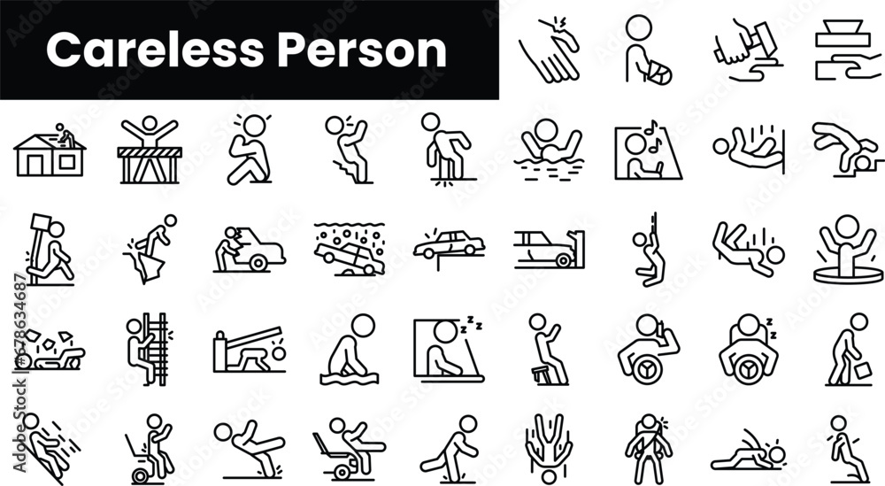 Set of outline careless person icons