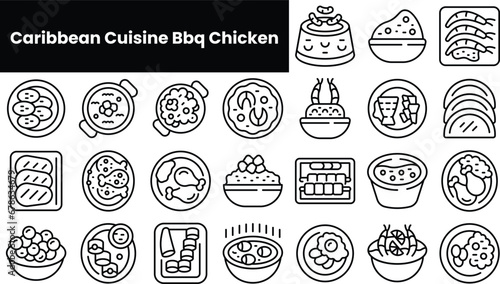 Set of outline caribbean cuisine bbq chicken icons