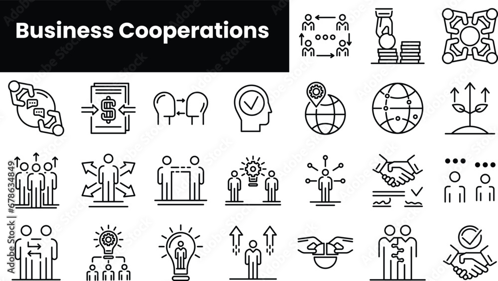 Set of outline business cooperations icons