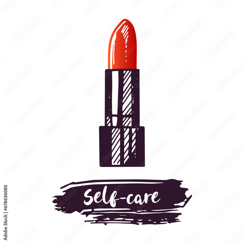 Hand-drawn lipstick, beauty cosmetic element, self care. Illustration for beauty salon, cosmetic store, makeup design. Doodle sketch style. Hand-drawn lipstick, beauty cosmetic element, self care. Illustration for beauty salon, cosmetic store, makeup design. Doodle sketch style.