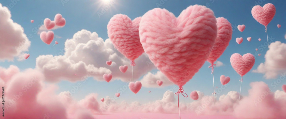 Valentine's Day pink hearts - obrazy, fototapety, plakaty 