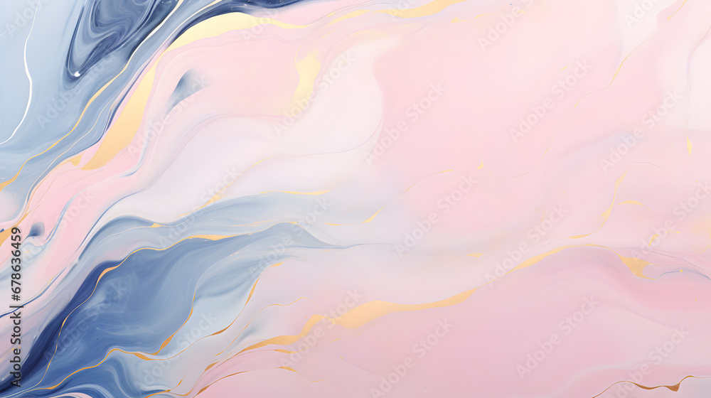 Soft pastel pink blue color and golden lines marble texture. Generative Ai.