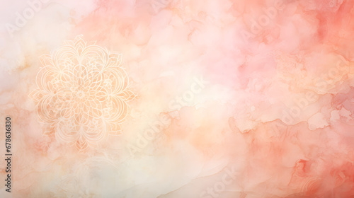 Soft  earthy orange  coral pastel watercolour background with mandalas texture marble. Generative Ai.