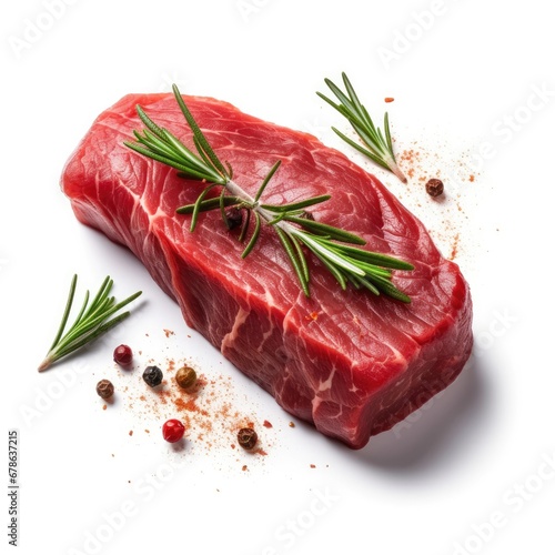 Raw Red Meat Slice w Rosemary Branch