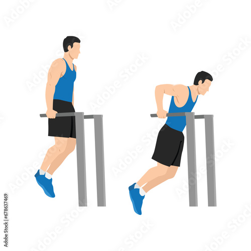 Man doing tricep dip exercise. Flat vector illustration isolated on white background