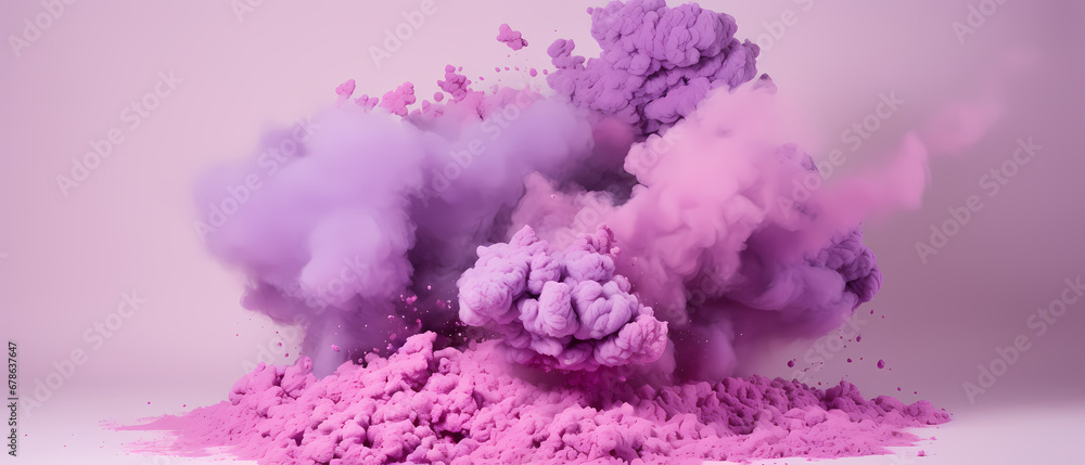 Puffs of pink smoke in front of a blue background stock photo, in the style of bold color blobs, resin, juxtaposed imagery, realistic hyper	