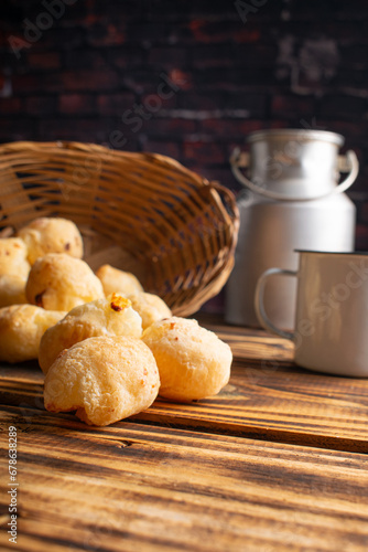 Cheese bread, delicious cheese breads from Brazil on rustic wood, selective focus.