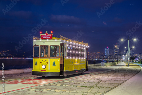 Nostalgic tram running in Izmir City Kordon Caddesi. Konak, izmir. Turkey photo