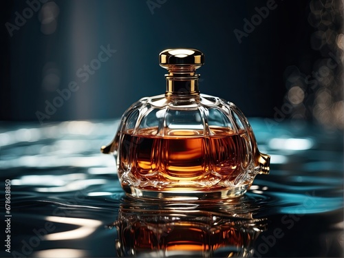 Luxury jewelry perfume still life picture, surrounded by water waves, product promotion