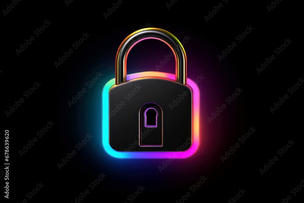 Abstract colorful neon padlock on black background Abstract colorful neon padlock on black background