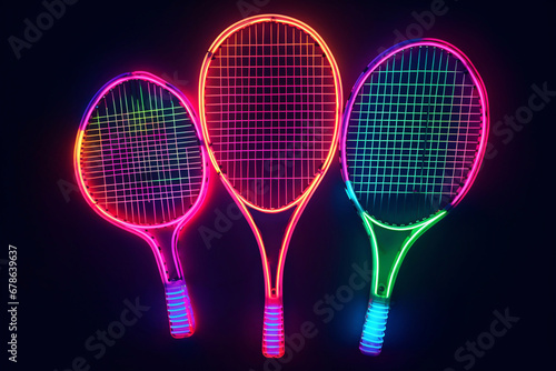 Neon tennis rackets. Tennis competition. 