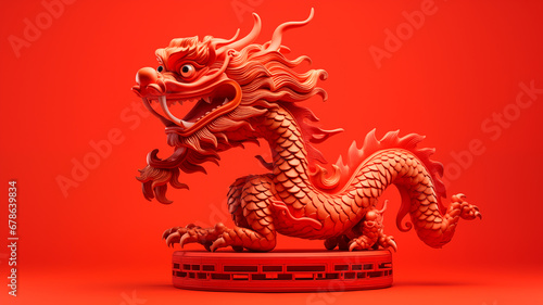 2024 Chinese new year, year of the dragon banner template design with traditional golden Chinese dragon on red background.  © Shi 