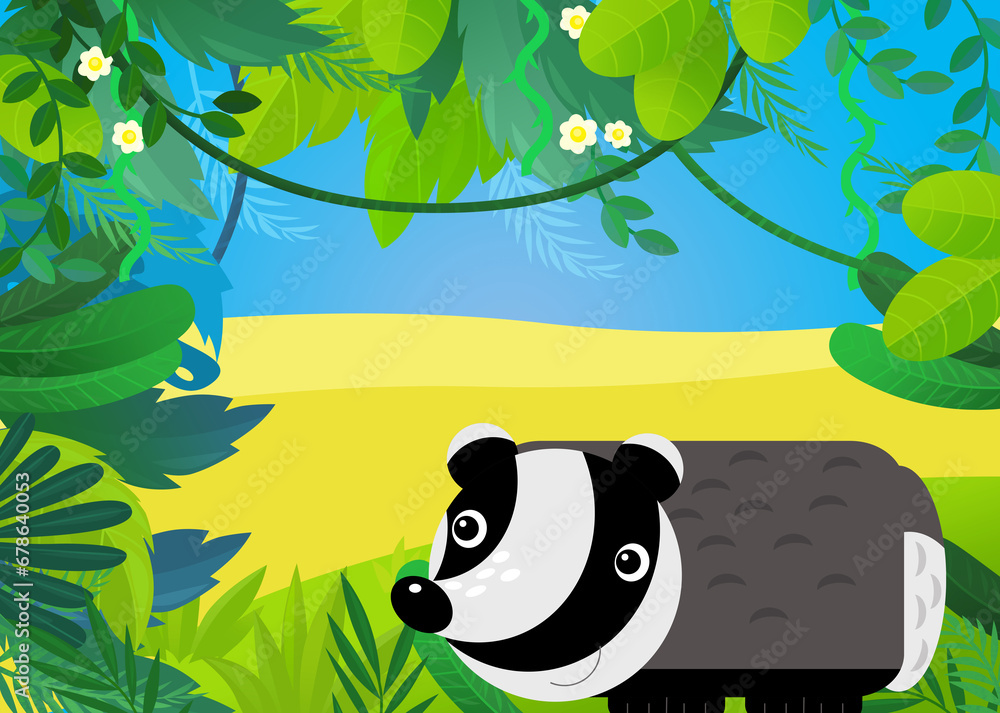 Fototapeta premium cartoon scene with forest and animal badger illustration for children