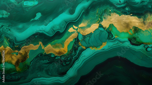  Trendy nature marble pattern. Abstract green ART. Natural Luxury. Style incorporates the swirls of marble or the ripples of agate. Very beautiful GREEN paint with the addition of gold. Generative Ai. photo