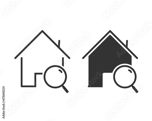 Looking for home. House with magnifying glass. Illustration vector