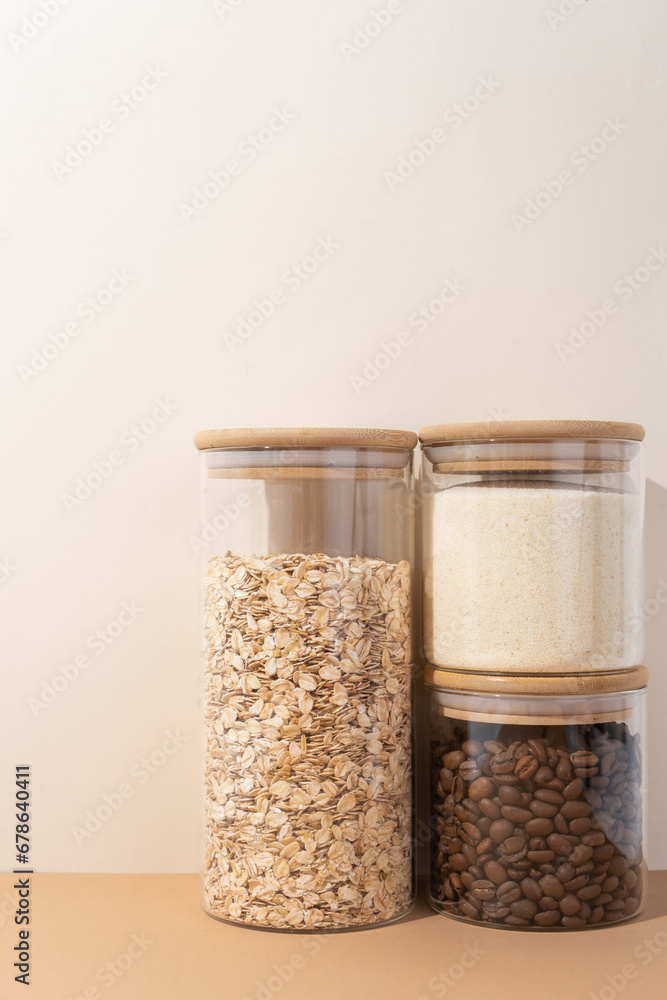 Reusing Glass Jars To Store Dried Food Living Sustainable Lifestyle At Home. coffee beans in glass jar Reusing Glass Jars To Store Dried Food Living Sustainable Lifestyle At Home. coffee beans in glass jar