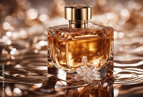 Luxury jewelry perfume still life picture, surrounded by water waves, product promotion